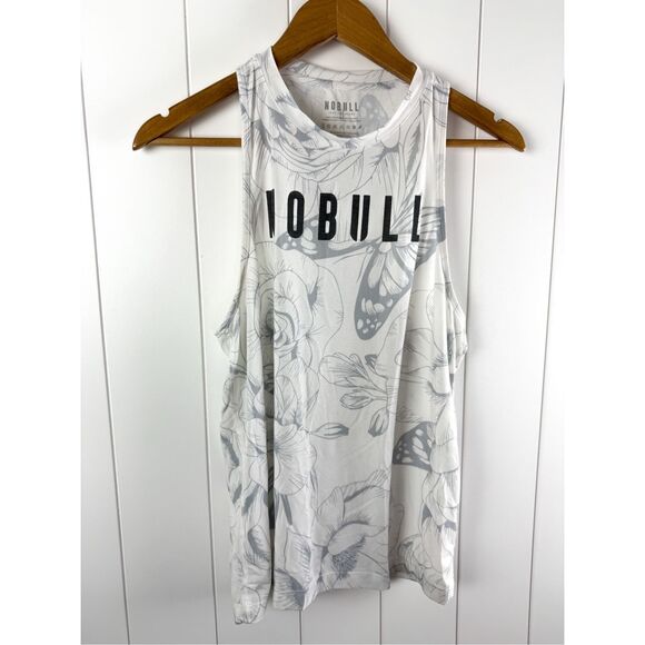 NoBull High Neck Muscle Tank Size S Butterly Floral Print White Gray - Picture 1 of 6